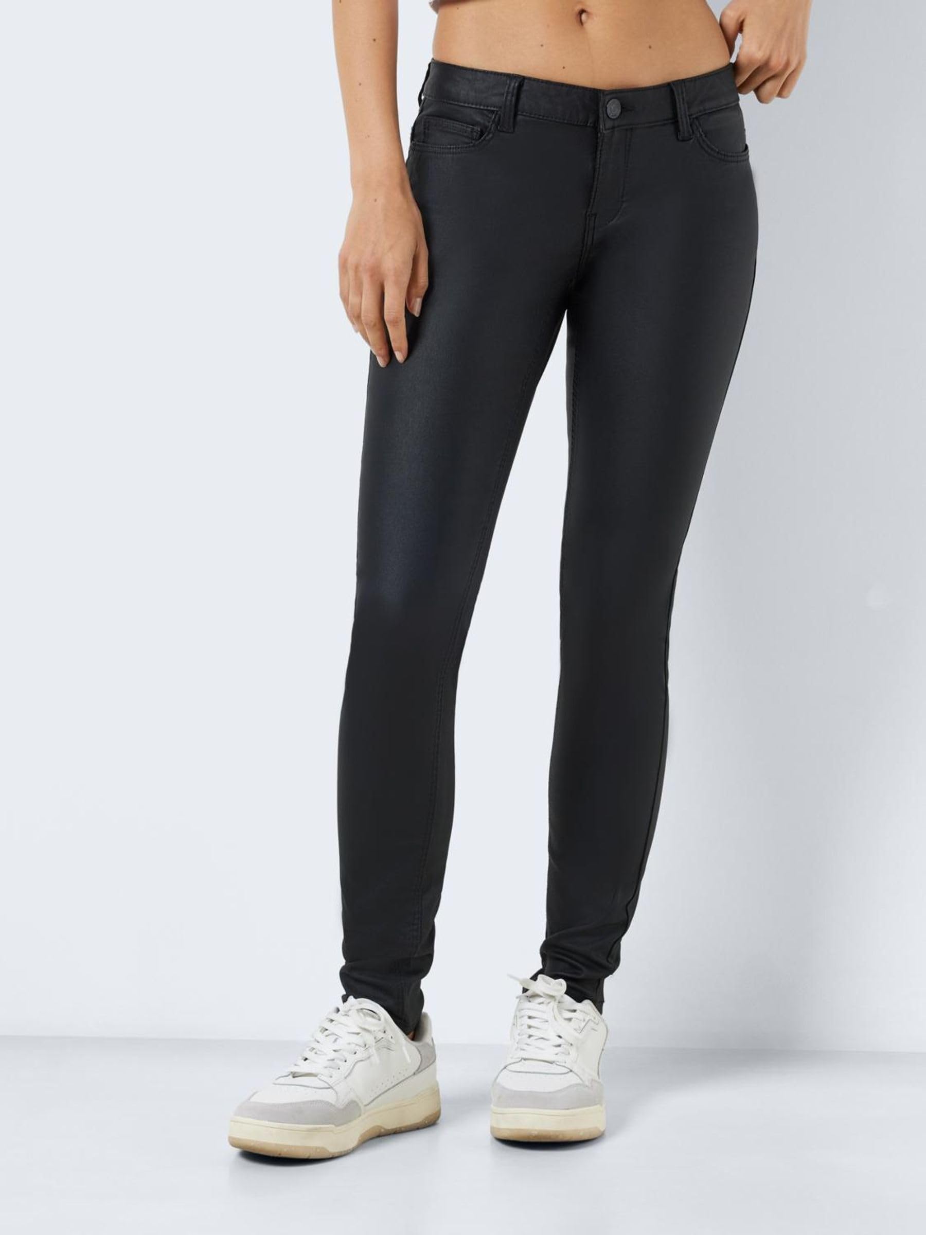 Noisy May Damen Hose Nmallie Lw Skinny Coated Black Pant Noos