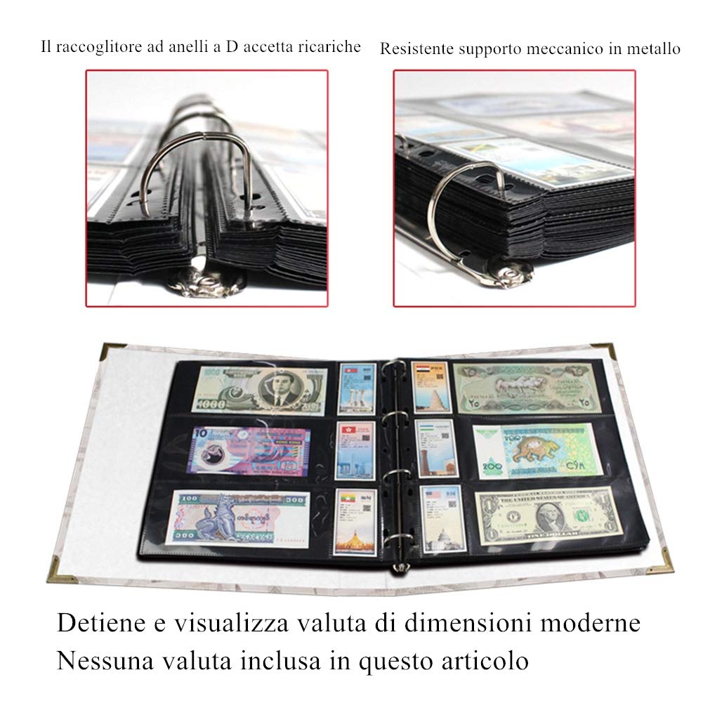 120 Tasche Banconote Album da Collezione di Valuta Mondiale, Raccoglitore Classico Raccolta di Soldi di Carta Libro di Stoccaggio Album Porta Forniture