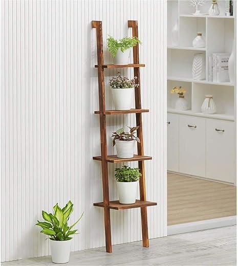 Wefour 4-Tier Wooden Ladder Shelf - Modern Furniture for Living Room, Wooden Frame Bookcase, Plant Flower Stand, and Stora...