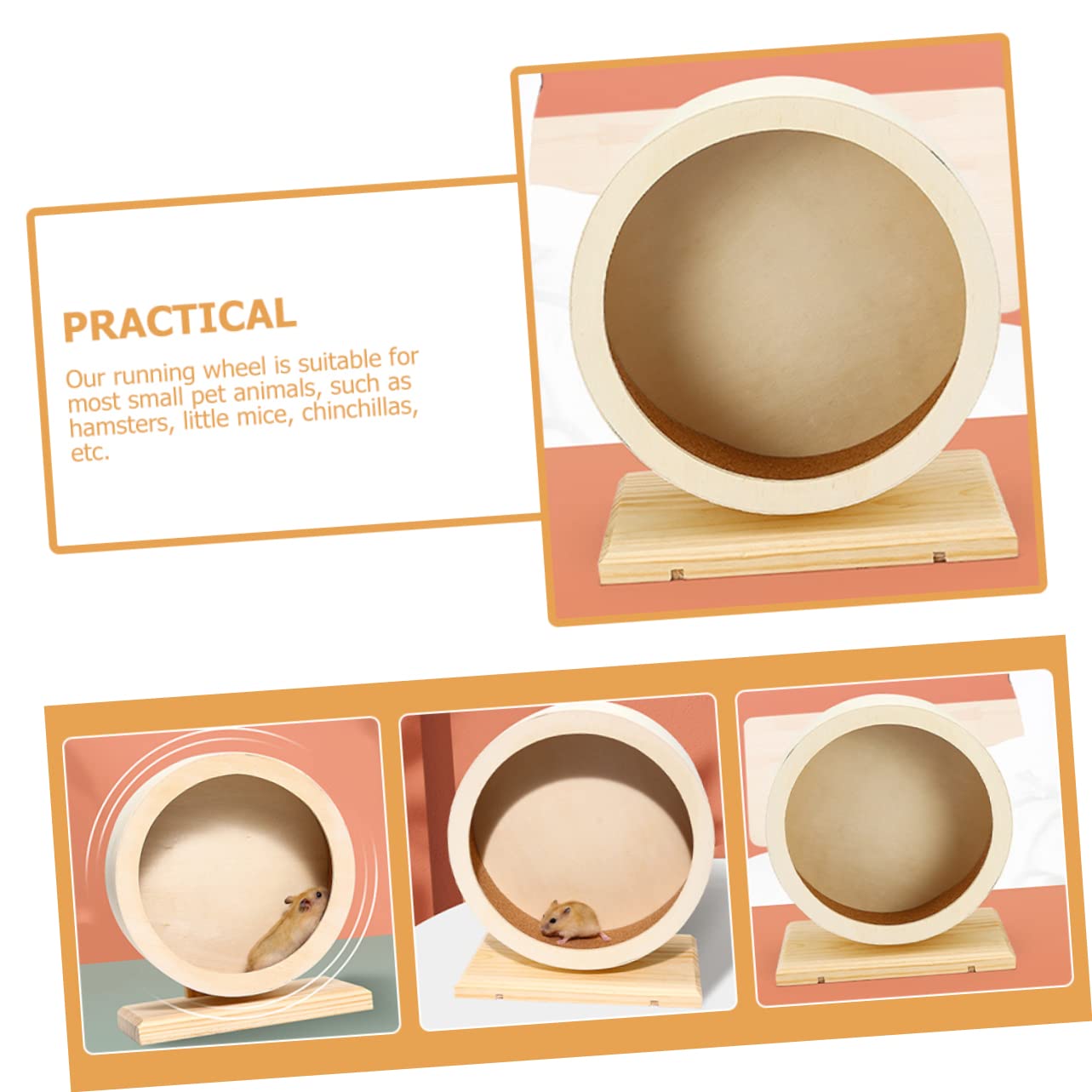 Roue d'exercice en Bois pour Hamster Silencieuse, Modèle Khaki