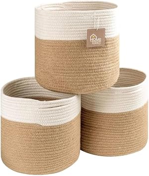 Jute Wicker 3-Piece Basket Set Organizer Bath Basket Dirty Basket Organizer Laundry Flower Pot Flower Holder Case Bohemian Style Shelf In-Cabinet Basket (HASIR-WHITE)