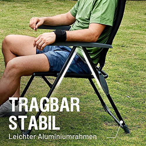 TIMBER RIDGE 2er Gartenstuhl Hochlehner Verstellbar 7-Fach Alu Klappstuhl gepolstert 150kg mit Armlehnen und Kopfstütze Atmungsaktiv klappbar Campingstuhl Balkonstuhl Klappsessel Garten Terrasse
