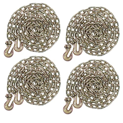 Mytee Products 4 Pack 5/16 Inch x 12 FT Grade 70 Binder Chain with Clevis Grab Hooks - G70 Transport Tow Chain - 4,700 Lbs Working Load Limit