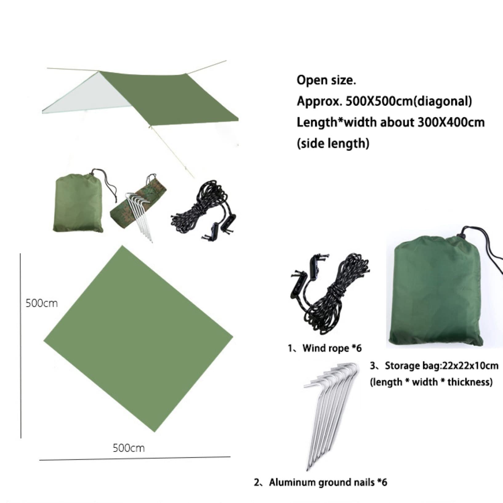 Amaca Rain Fly Camping Tarp,Telo Tenda Esagonale Impermeabile Multifunzionale,Leggero E Compatto for Lo Zaino,L'escursionismo,Il Viaggio (Color : Blue, Size : 300 * 400CM)