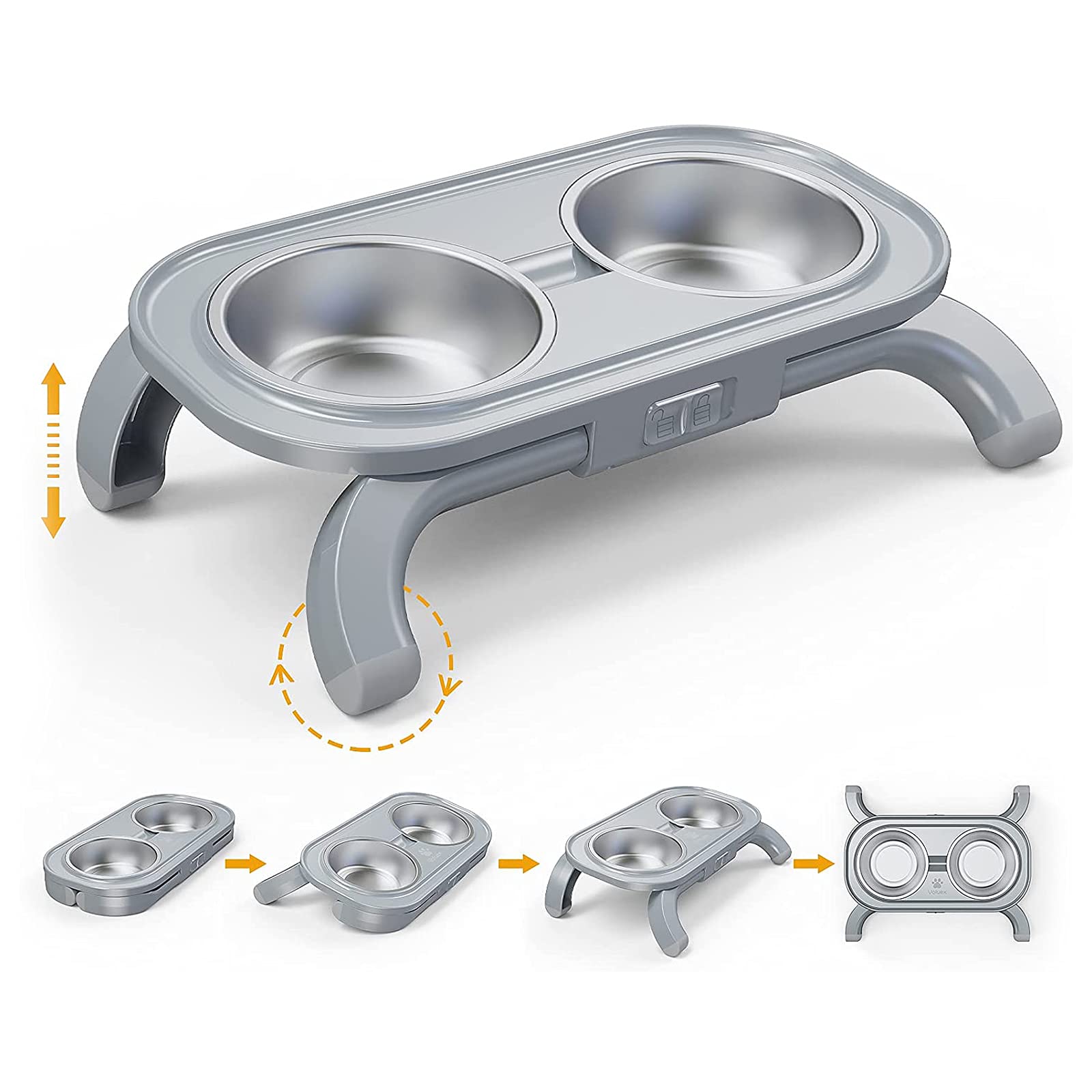 Comedero Para Gatos Perros Elevados,Alturas Ajustables,Comedero Y Bebedero Para Mascotas Con Extraíbles Doble Del Acero Inoxidable Cuencos De Agua Para Golosinas Para Cachorros Gatos Perros ,Gris