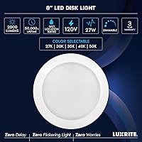 Vista 7 de LUXRITE Lámparas de disco LED de 8", 27W, 5CCT seleccionables 2700K-5000K, lámpara de techo empotrable para montaje empotrado, 2000LM, regulable