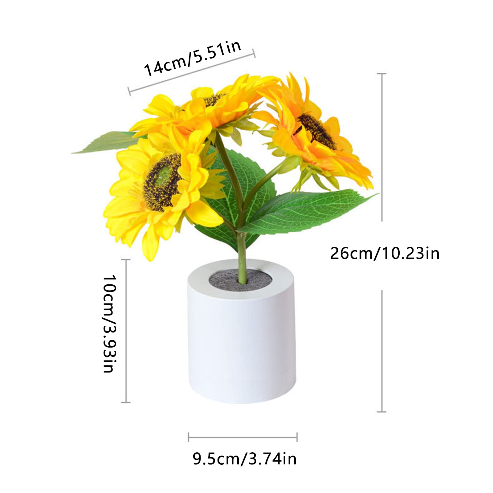 Lampada da tavolo a forma di girasoli, 3 teste con 27 LED, dimmerabile, luce notturna, ricaricabile tramite USB, con base, per camera da letto, soggiorno, scrivania, luce calda