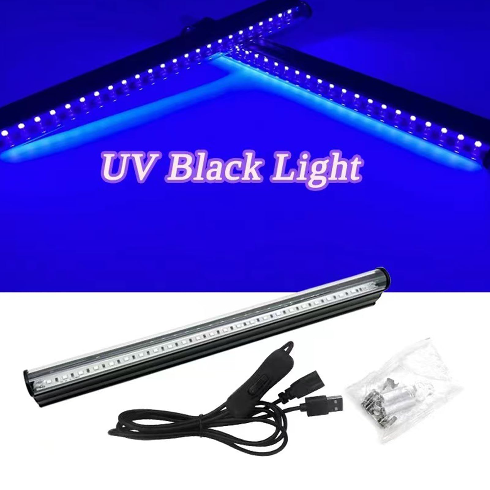 Tira de LED - 2 PCS lámparas de luz negra, tubo de luz ultravioleta ajustable con interruptor, tira de LED ultravioleta para discoteca, iluminación de escenario.