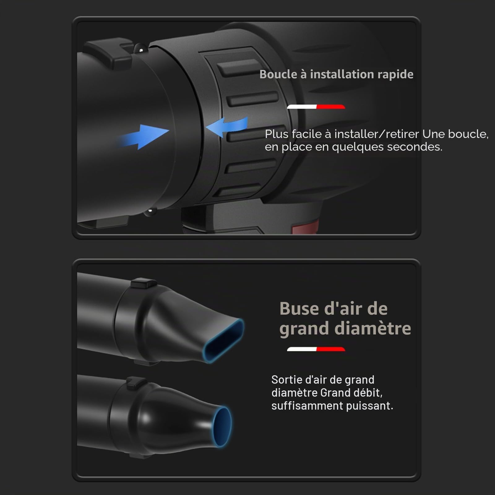 Souffleur à feuilles turbo à main avec ventilateur sans fil, 800W 35000 tr/min avec batterie 1300mAh et 3 buses, souffleur à air portable pour feuilles, poussière, neige, déblayage de voiture