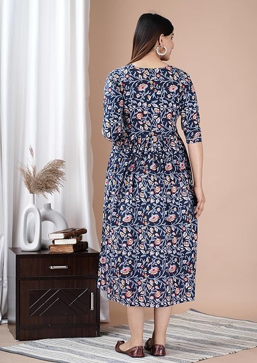 Image of Maternity Feeding Anarkali Kurti Dress for Women | Cotton Nursing Kurta with Both Side Zippers | Pregnancy & Nursing Wear | Comfortable Ethnic