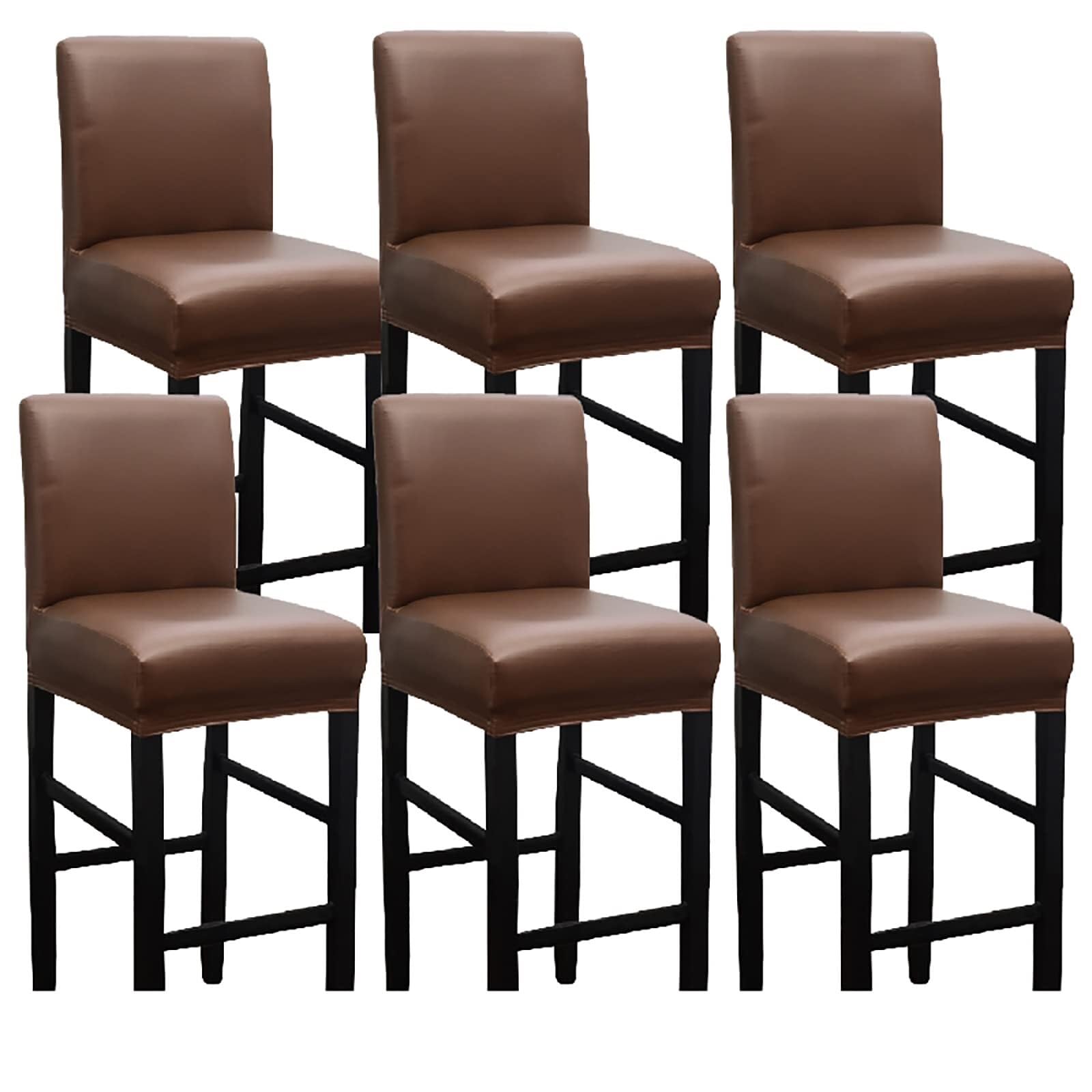 NMVAWIPT Waterproof Fabric Bar Stool Covers, Stretchy Slipcovers For Short Back Stools, For Kitchen, Cafe, Dining Room Decor(Brown,6 pieces)