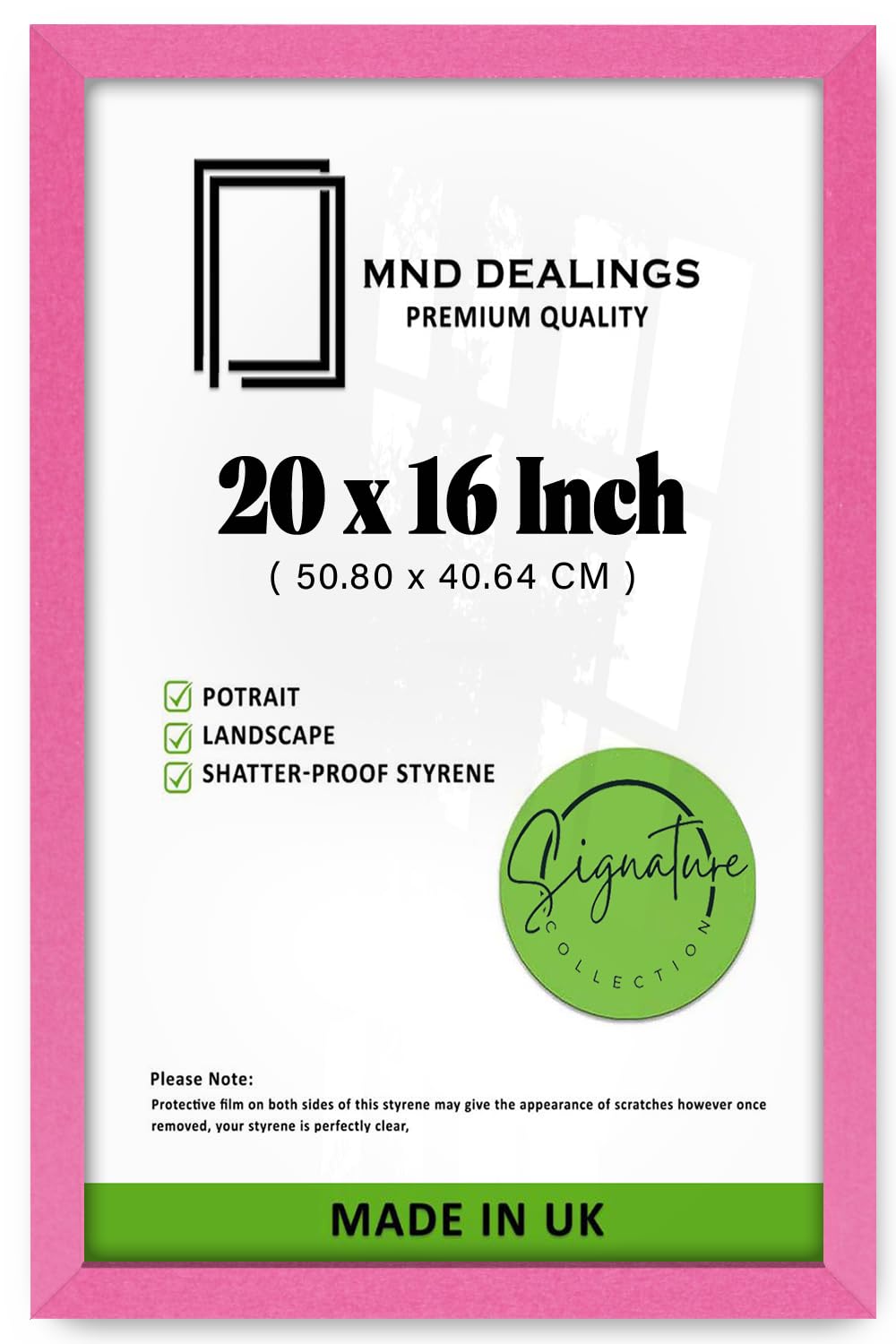 MND Dealings | Wood Finish Poster Frame (50.80 x 40.64 CM) MDF Picture Frame for Art, Home & Office Wall Gallery Display, 20 x 16 Inch Stylish Engineered Wood Texture [ Pink ]