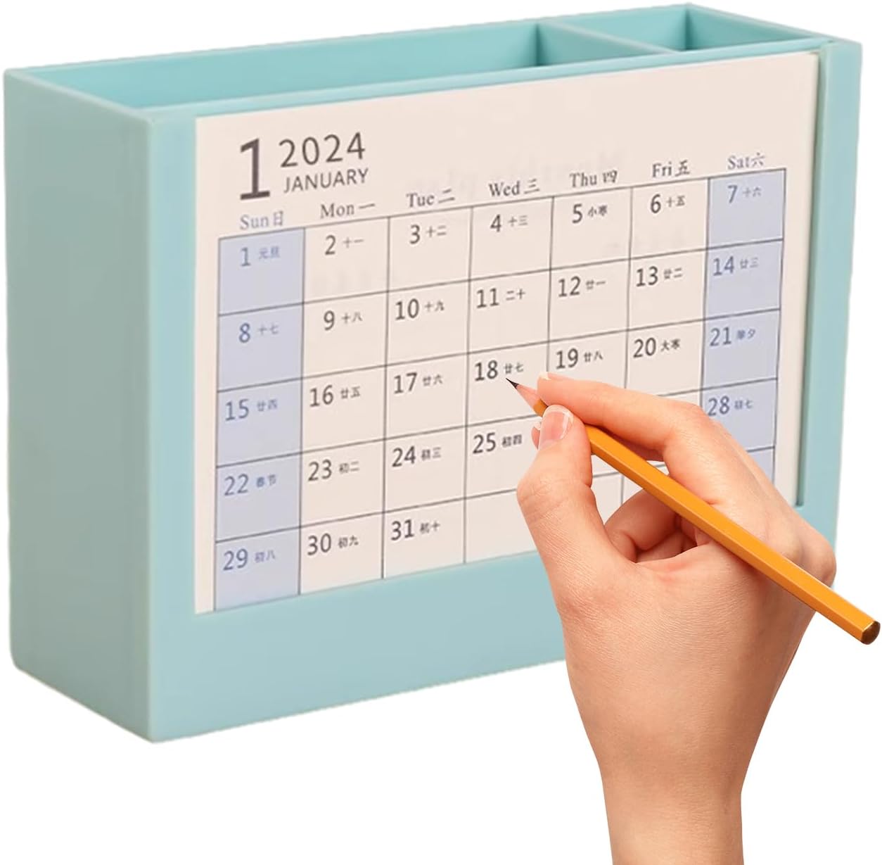 Desk Calendar 2024 Daily | 3 In 1 Desk Calendar And Pencil Holder | Desk Organizer, Stationery Storage For School, Office, Home, Apartment, Hotel Patwepy