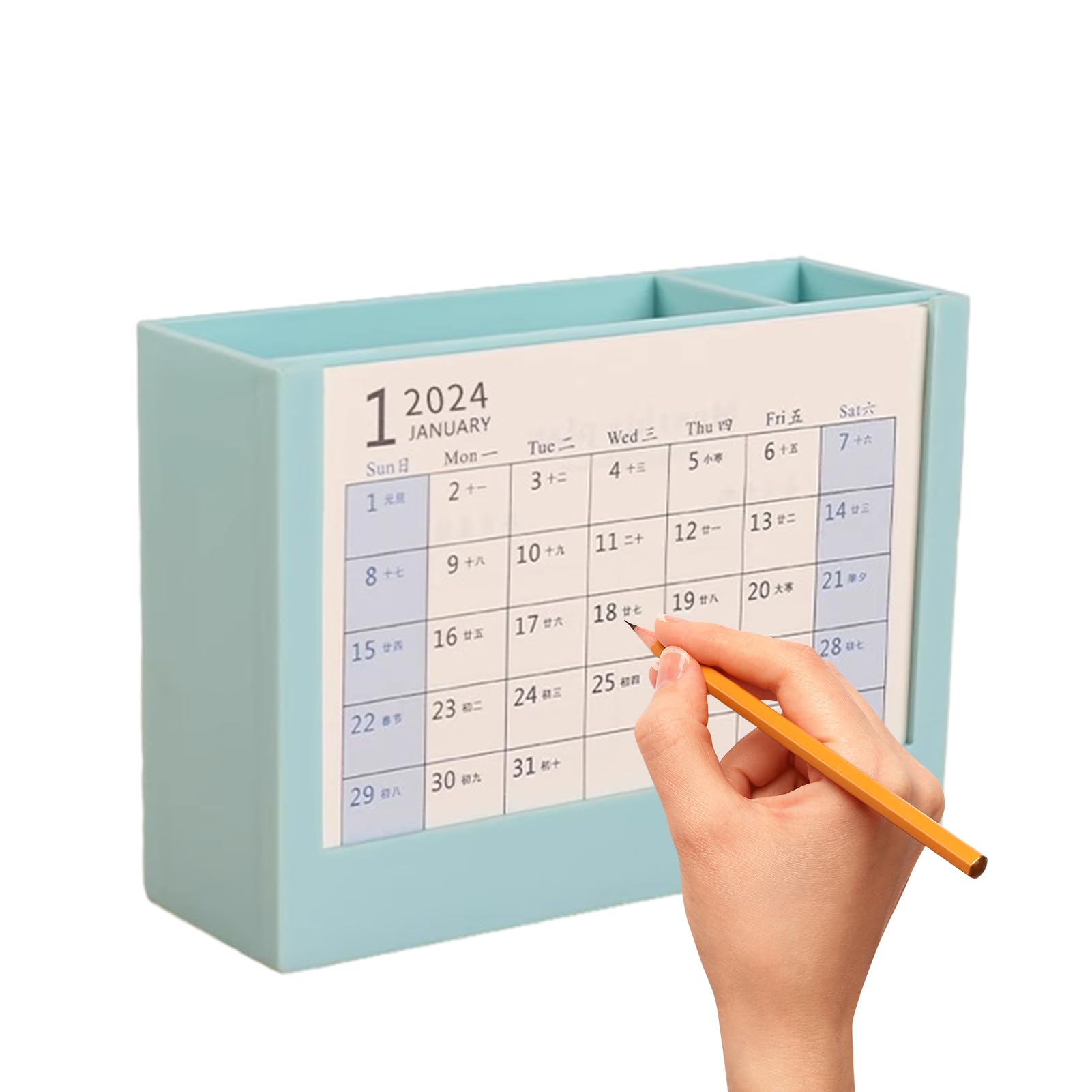 Desk Calendar 2024 Daily | 3 In 1 Desk Calendar And Pencil Holder | Desk Organizer, Stationery Storage For School, Office, Home, Apartment, Hotel Patwepy