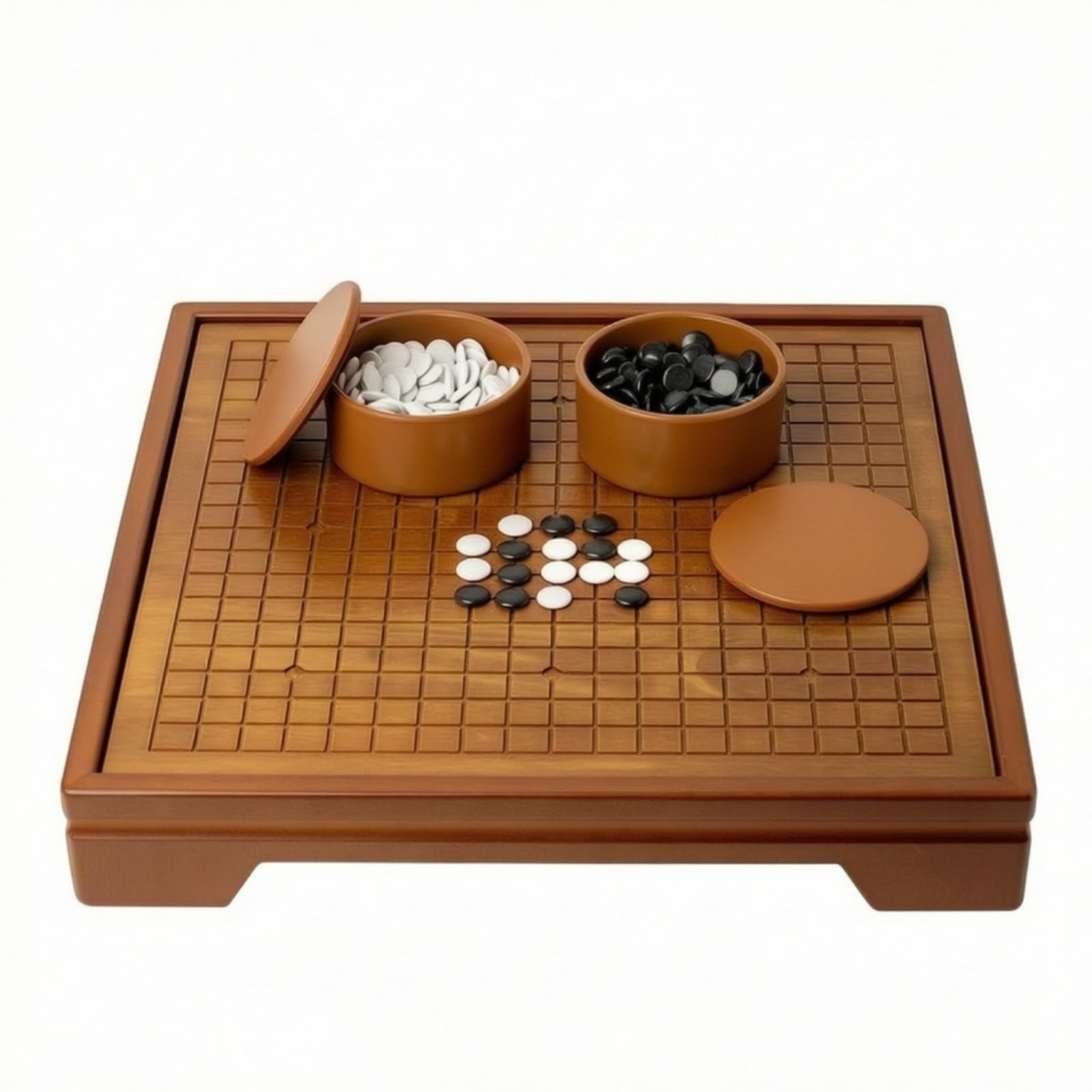 Jeu de Go Classique Plateau de Jeu Stratégie Plateau Table Basse Cadre Solide Grille Sculptée Pierres Go Pot Rond Convient aux Adultes Adolescents, 42 42 8cm, Style to 2