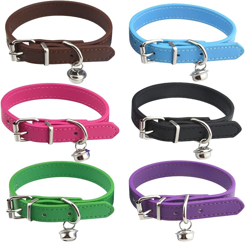 BGTXINGI 6Pcs Leather Pet Collars with Bell Adjustable 2028cm Soft