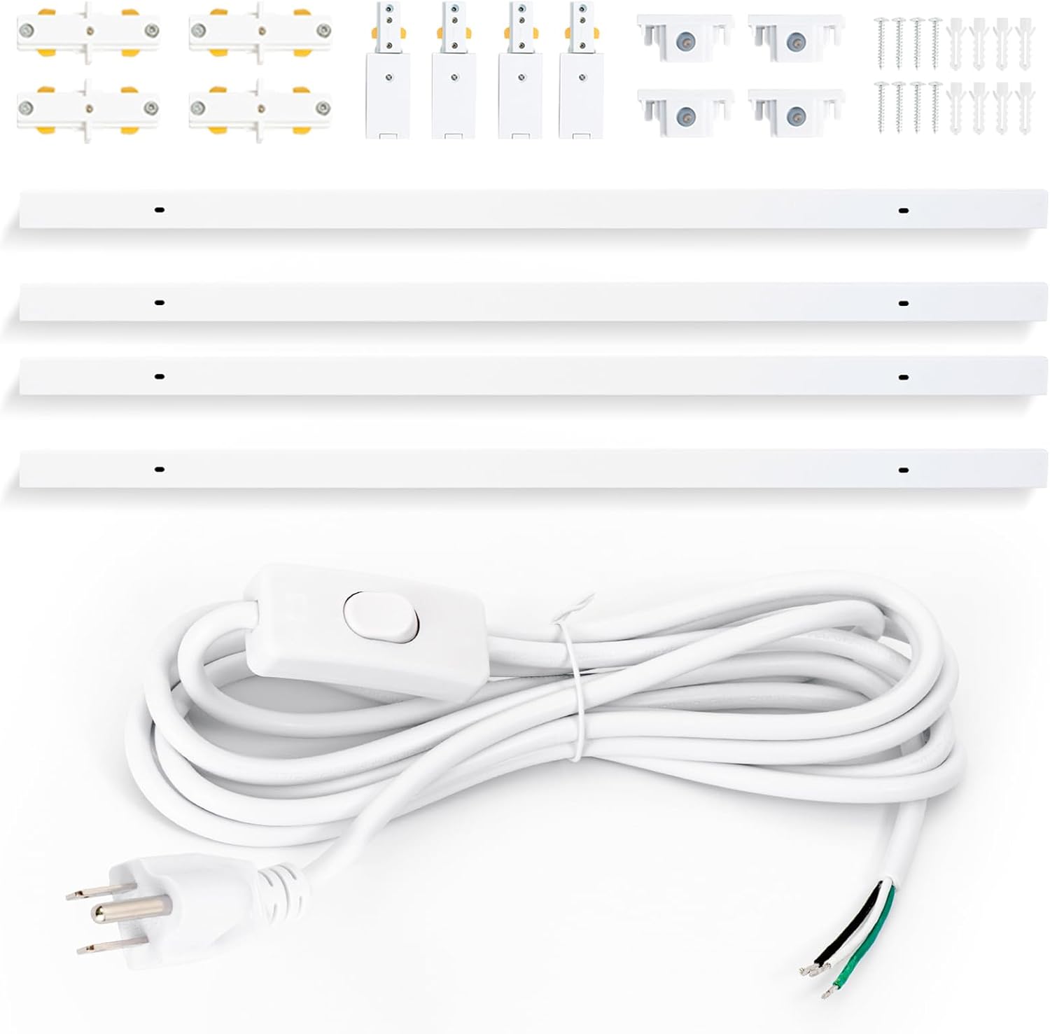 VANoopee H Track Lighting Rails Kit with Plug in Cord, 16FT H Type Track Rails White with End Caps, Live End Feed Connector and 10FT Plug Cord, Compatible with120V H Style Track System