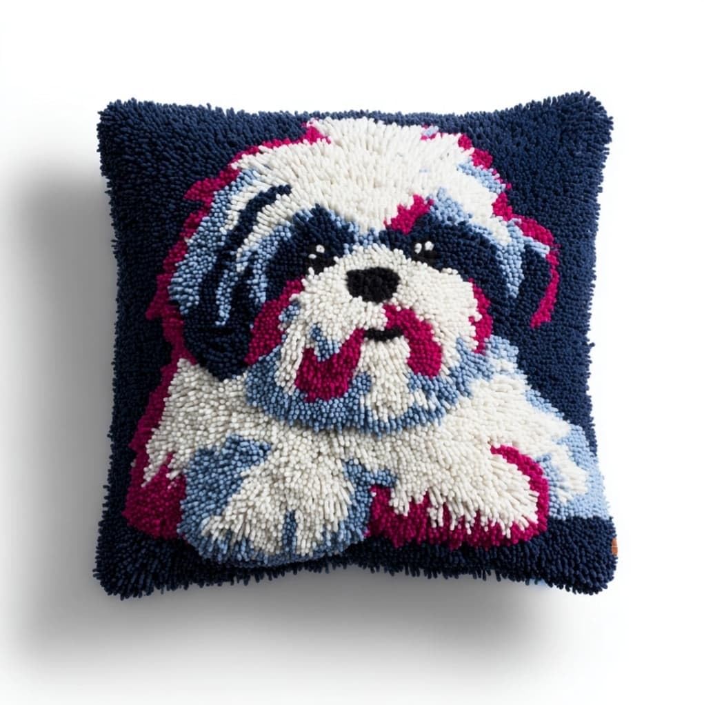 AxiangziK 43x43cm DIY Latch Hook Cushion Kit,Shih Tzu, Animal Dog