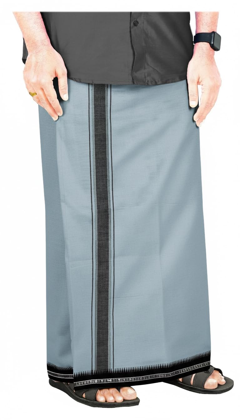 Mens Thalapathy Border 100% Cotton Temple Wear Dhoti 2.00 Meters Mundu/Vesti
