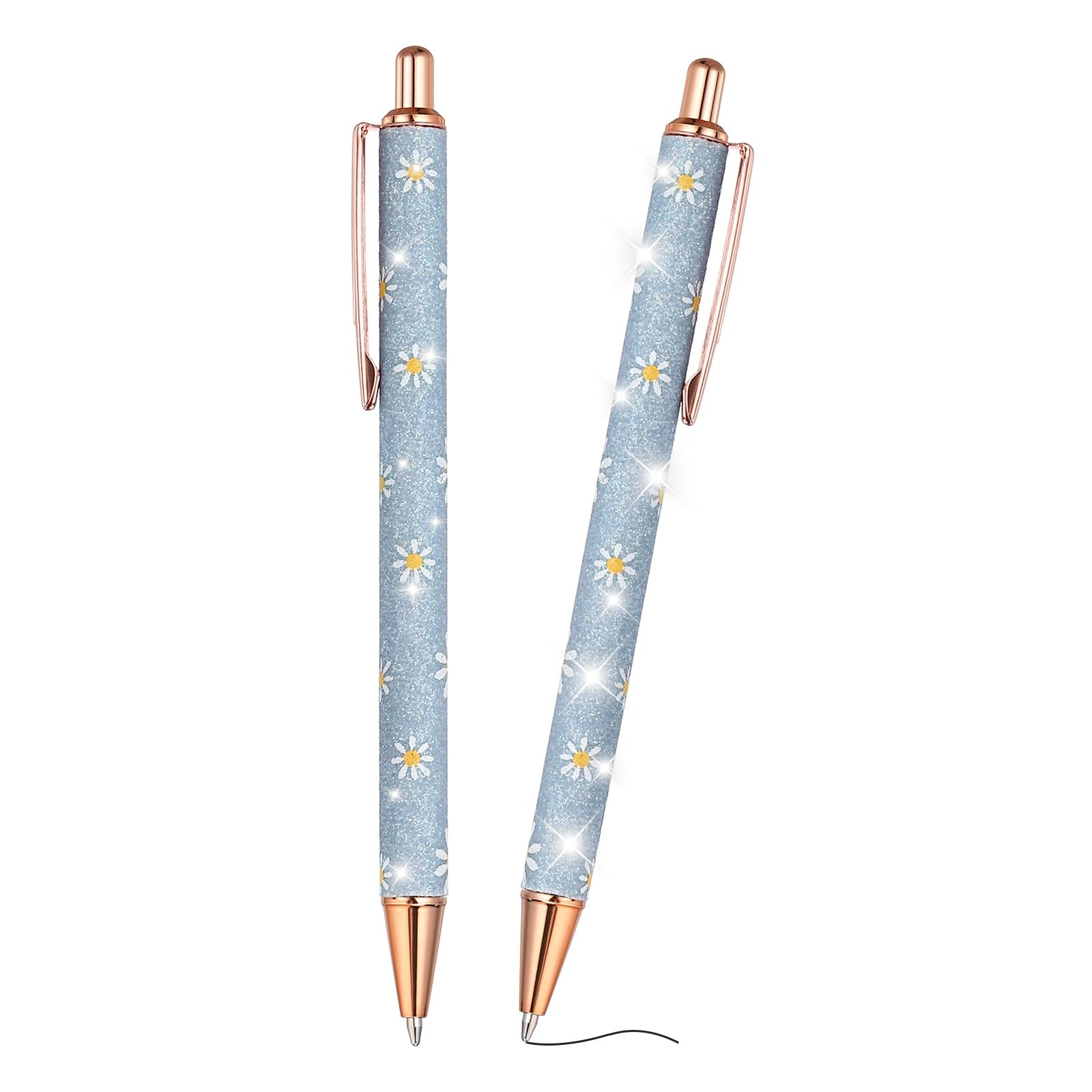 PATIKIL 2Pcs Fancy Pens for Women, Medium Point 1.0mm Black Ink Glitter Ballpoint Pen Metal Retractable Journaling Ballpoint for Gifts Office Journaling, Blue