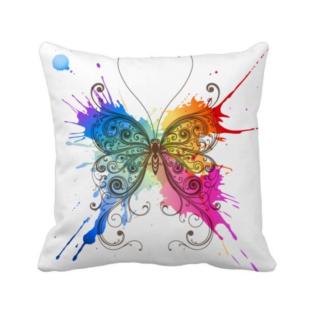 Coussin style encre peinture papillon 40x40 cm pour déco salon chic