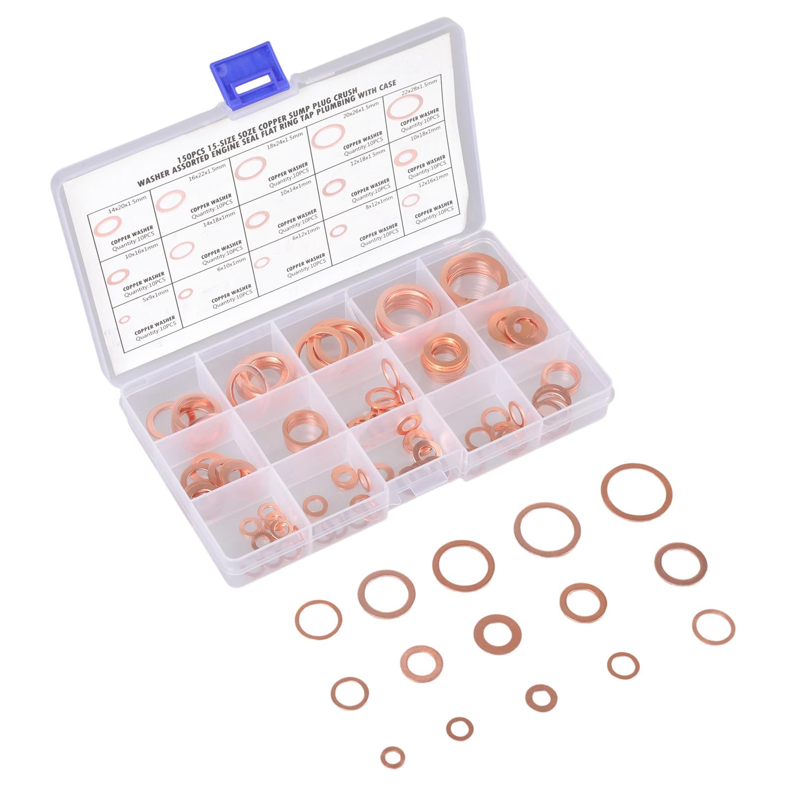 150Pcs Flat Adapter Copper Washer Sealing Gasket Assortment Set Seal Adapter Car Engine Washer Maintenance Hand Tool Commercial O