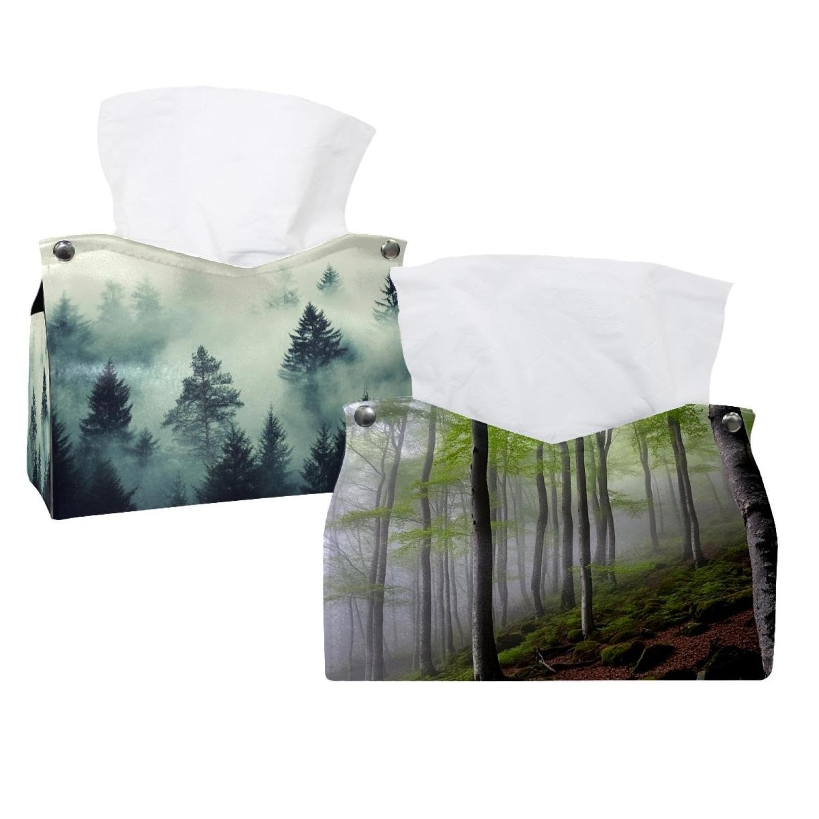Boîte à mouchoirs en cuir motif forêt de hêtre lot de 2 pour salle de bain et maison