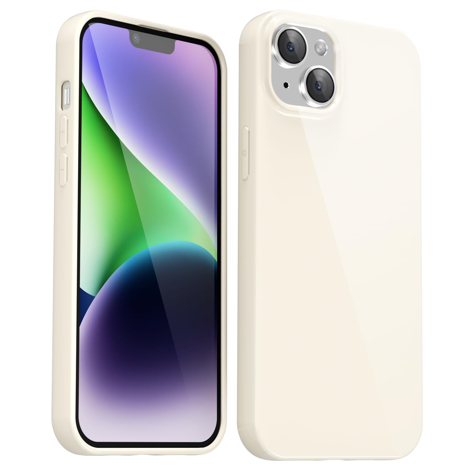 for iPhone 13/ iPhone 14 Case Silicone, Glossy Soft Rubber Gel Jelly Cute Protective Plastic Simple Plain Phone Case Cover for Women Girl, Slim Thin Flexible TPU, Beige Stone White