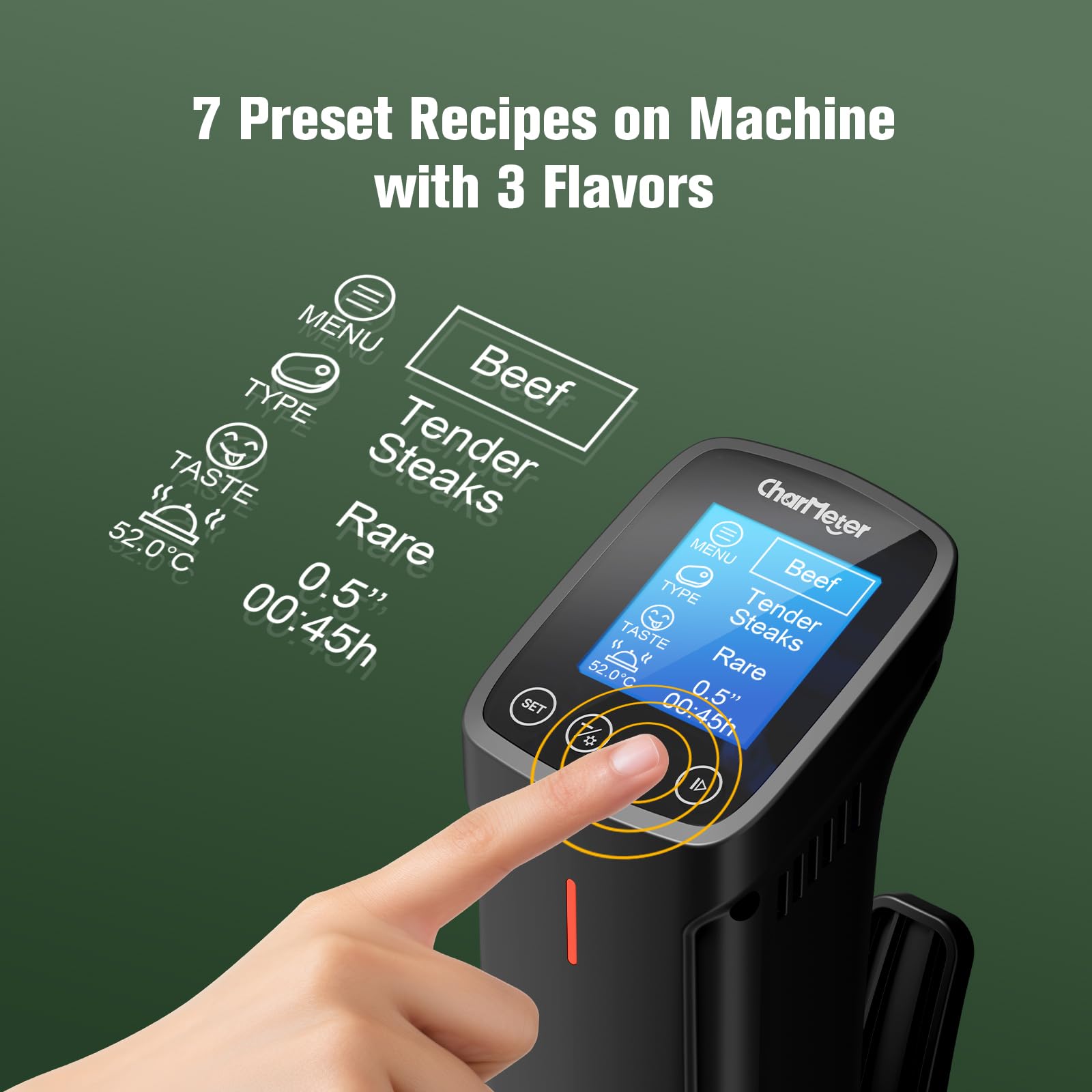 2,4 g Wifi Sous Vide Cooker CharMeter Sous Vide Machine CSV-100-W, 1000 vatios Sous-Vide Cooker Control de aplicación con 14 recetas preestablecidas, función de calibración, calentamiento rápido con