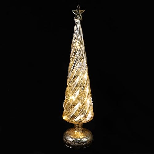 Miniatura 5 de Beaupretty Decoración de mesa de árbol de Navidad de cristal, árbol de mesa iluminado con luces de hadas, lámpara de noche decorativa para Navidad,