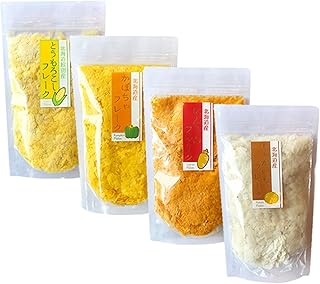 北海道産 野菜フレーク 無添加 大容量 4袋セット (1袋x80g) 【とうもろこし・かぼちゃ・にんじん・じゃがいも】 野菜パウダー 料理 お菓子作り 離乳食 介護食 流動食 犬 【月齢別レシピ付き】