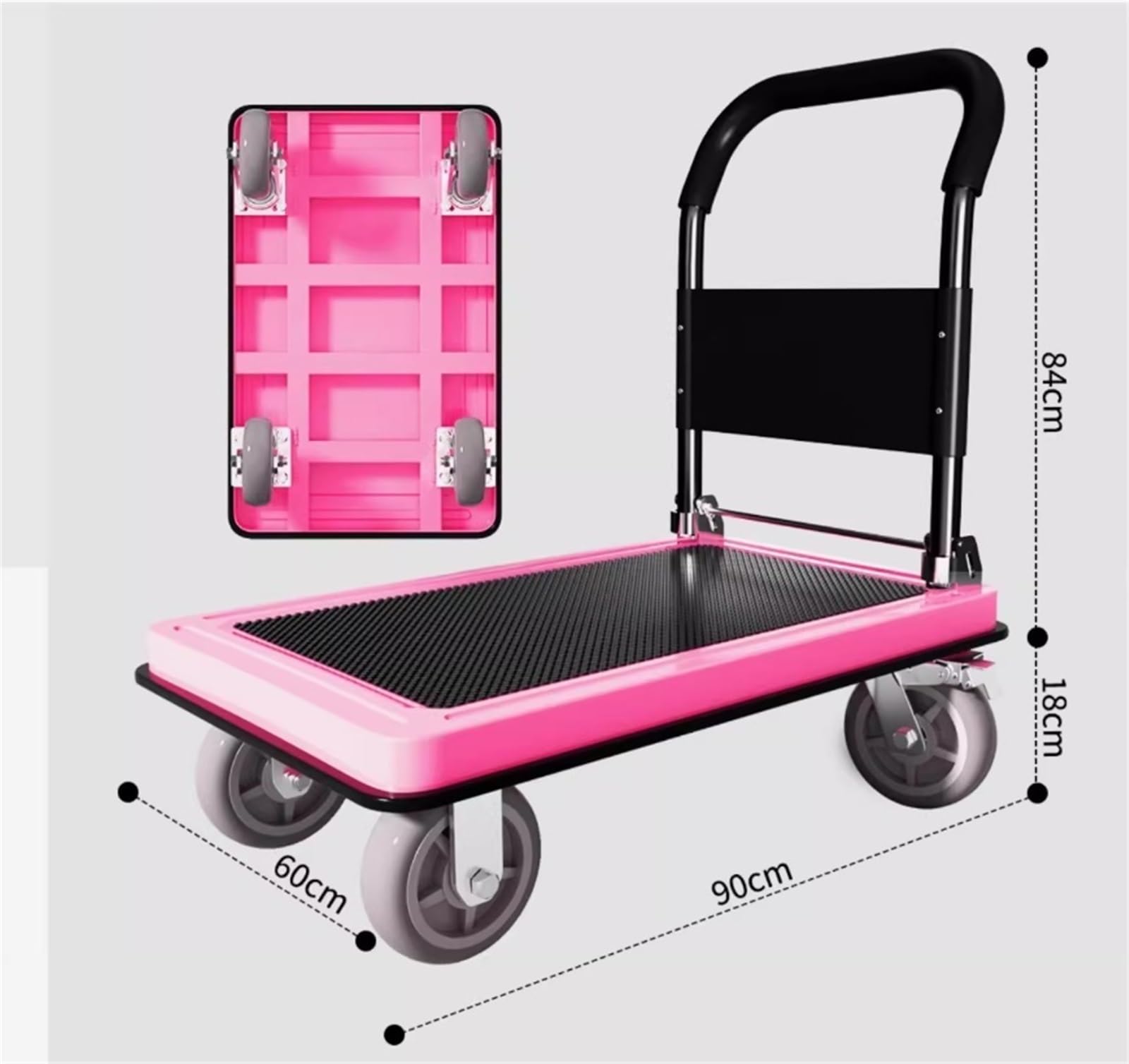 Carrello con Piattaforma Leggera Rosa Ruote in Gomma da 6 Pollici, Carrello Multiuso for Lo Spostamento dei Bagagli Carrello Pieghevole per Magazzino
