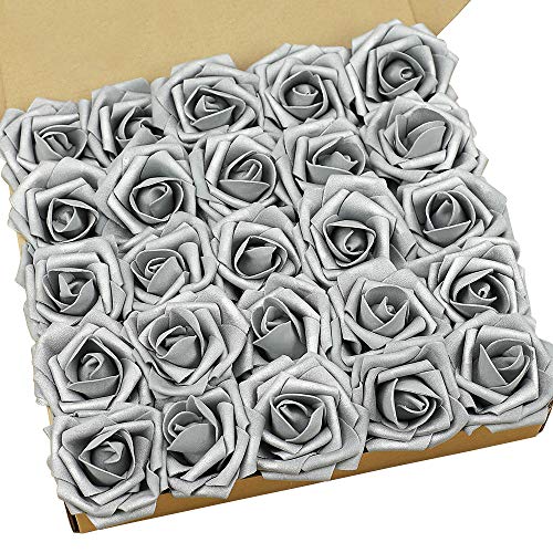 N&T NIETING Artificial Flowers Roses, 25pcs Real Touch Artificial Foam Rose with Stems