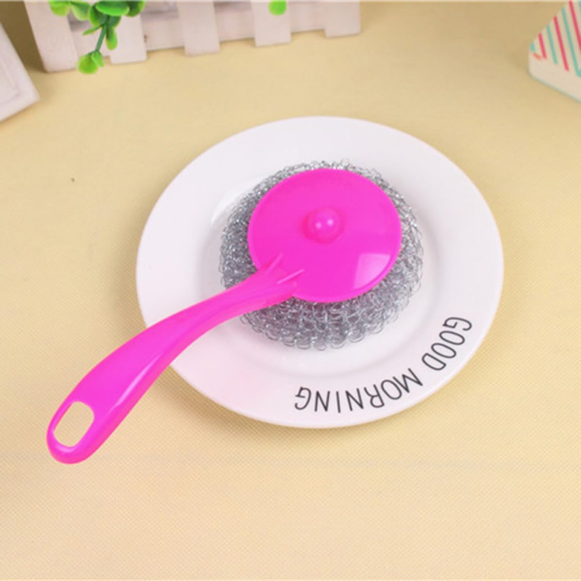 12pcs Metal Scouring Pads with Long Handle Kitchen Scrubber Brush image 2