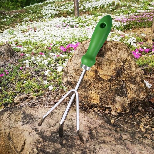 Rastrillo de mano para jardín con 3 púas, acero inoxidable miniatura 4