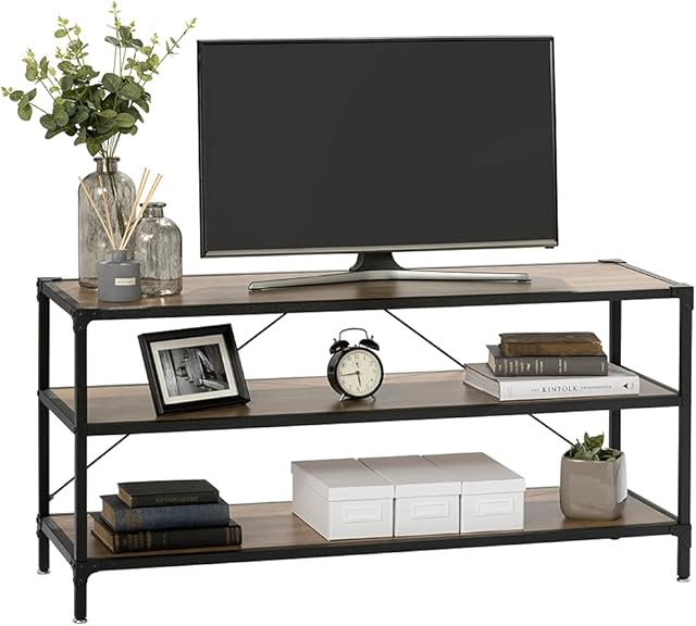 Oak Style TV Stand with Matt Black Industrial Detailing 580mm H x 1200mm W x 395mm D