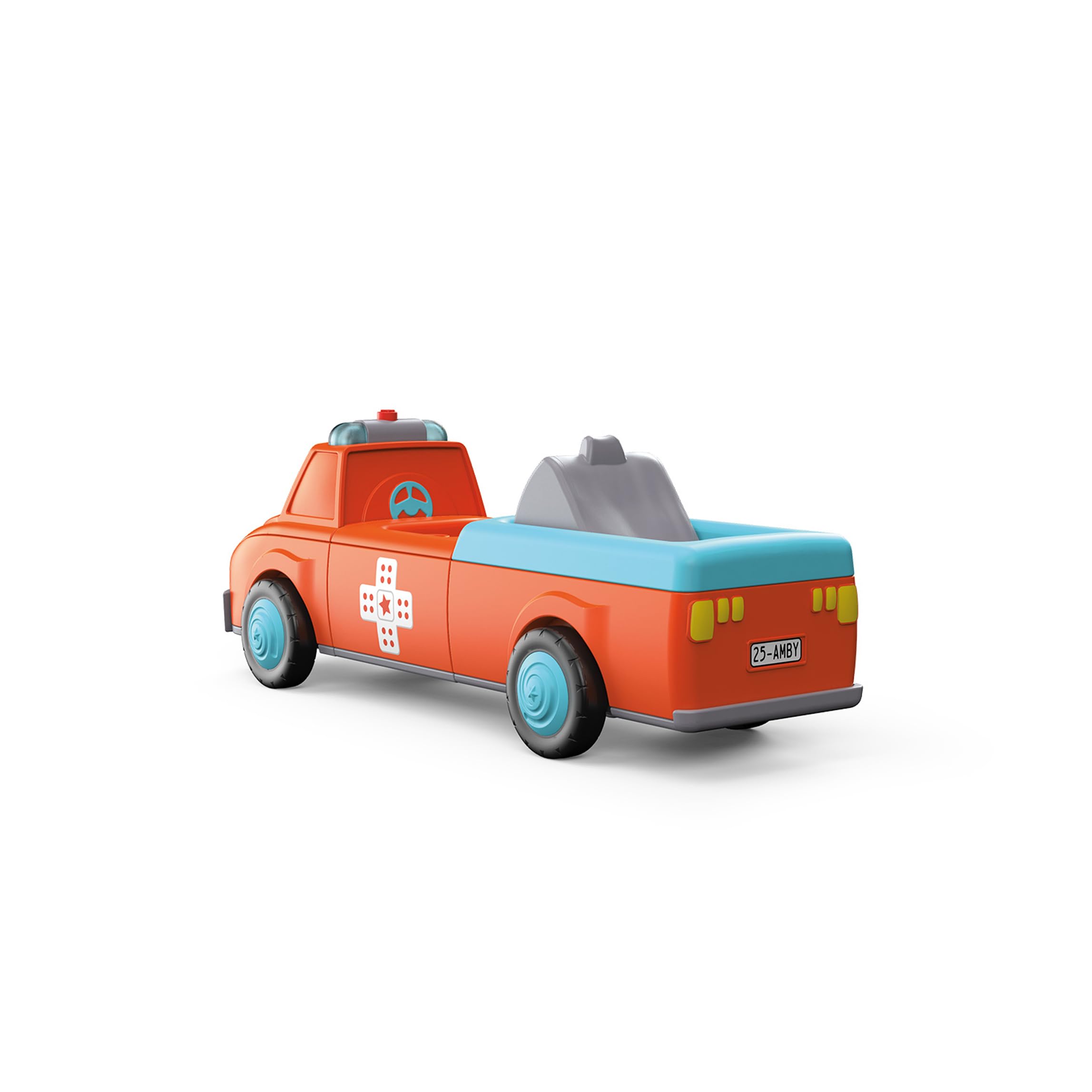 0145, Anna Amby, Ambulance composée de 3 pièces avec Son et Lumière, Peut être assemblée, Comprend une figurine mobile, Moteur à volant de haute qualité, Orange/bleu cile, dès 12 mois