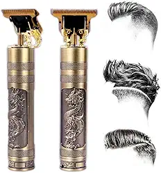 Máquina de Cortar Cabelo Profissional Dourada USB Recarregável com 4 Pentes Guia e Lâminas de Aço Inoxidável