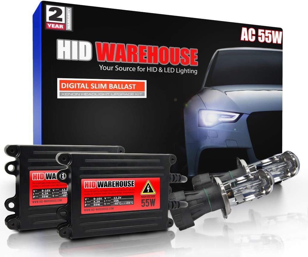 HIDWarehouse H4 Bi-Xenon 6K 55W AC Xenon Bundle - Xenon Headlight Bulb with Slim AC Ballast - 9003, HB2, 6000K Light Blue- Xenon Bulbs - 1 Pair