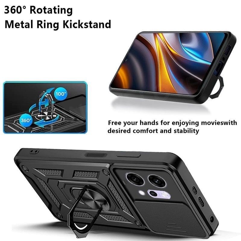 Image of SPAZY CASE Oppo K13 Turbo Back Cover | Heavy Duty Hybrid Case with 360 Degree Rotating Finger Ring Holder + Slider Shutter Camera Protection Case for Oppo K13 Turbo - Blue