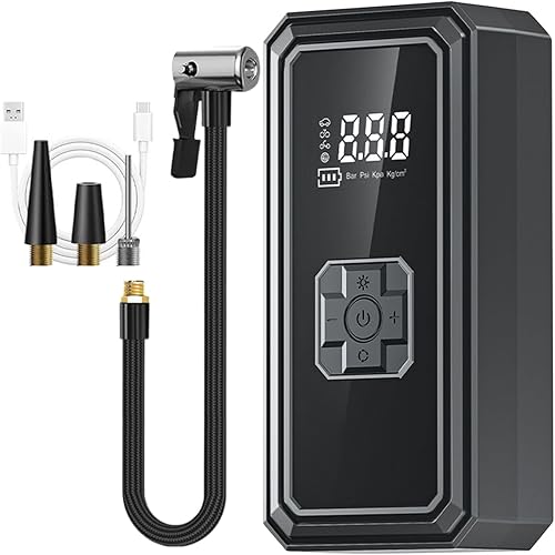 Bomba de aire para neumáticos de automóvil con luces de parada automática inalámbrica - Inflador de neumáticos ABS compresor de aire portátil para