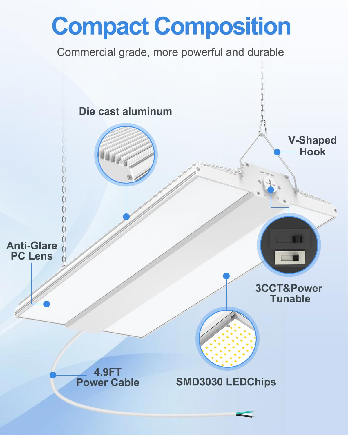 9 Pack High Bay LED Lights 400W 320W 240W Adjustable 2 2FT Linear LED High Bay Warehouse Light — view 5