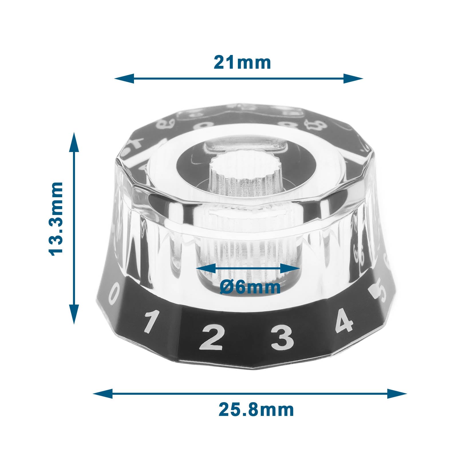 Be In Your Mind 4PCS Transparent Electric Guitar Control Knobs 18-Spline Bell Top Hat Knobs 25.8x21x13.3mm Shaft Diameter 6mm Dodecagonal Guitar Volume Knob - Image 4