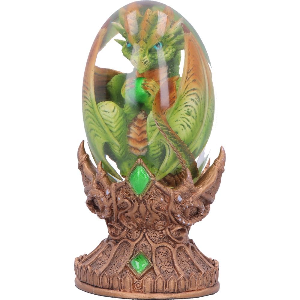Elemental Dragonlings Earth Dragon Egg Figurine 12cm – Green Dragon in Crystal Egg, Fantasy Collectible Ornament with Stand