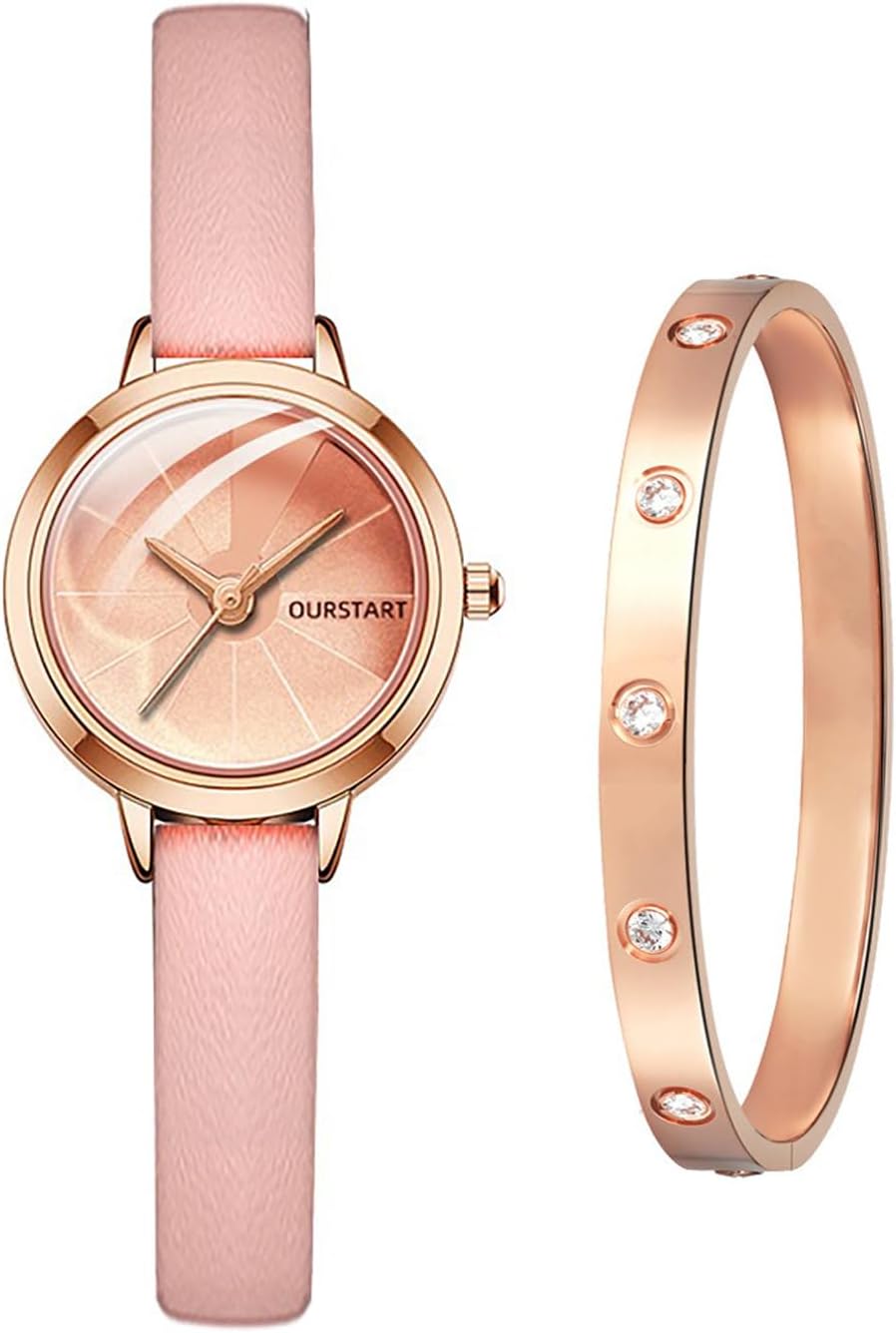 Fashion Womens Watch with Bracelet Gifts Set Leather Watches Lady Female Elegant Luxury Wrist Watches Ladies Stylish Bracelet Watches