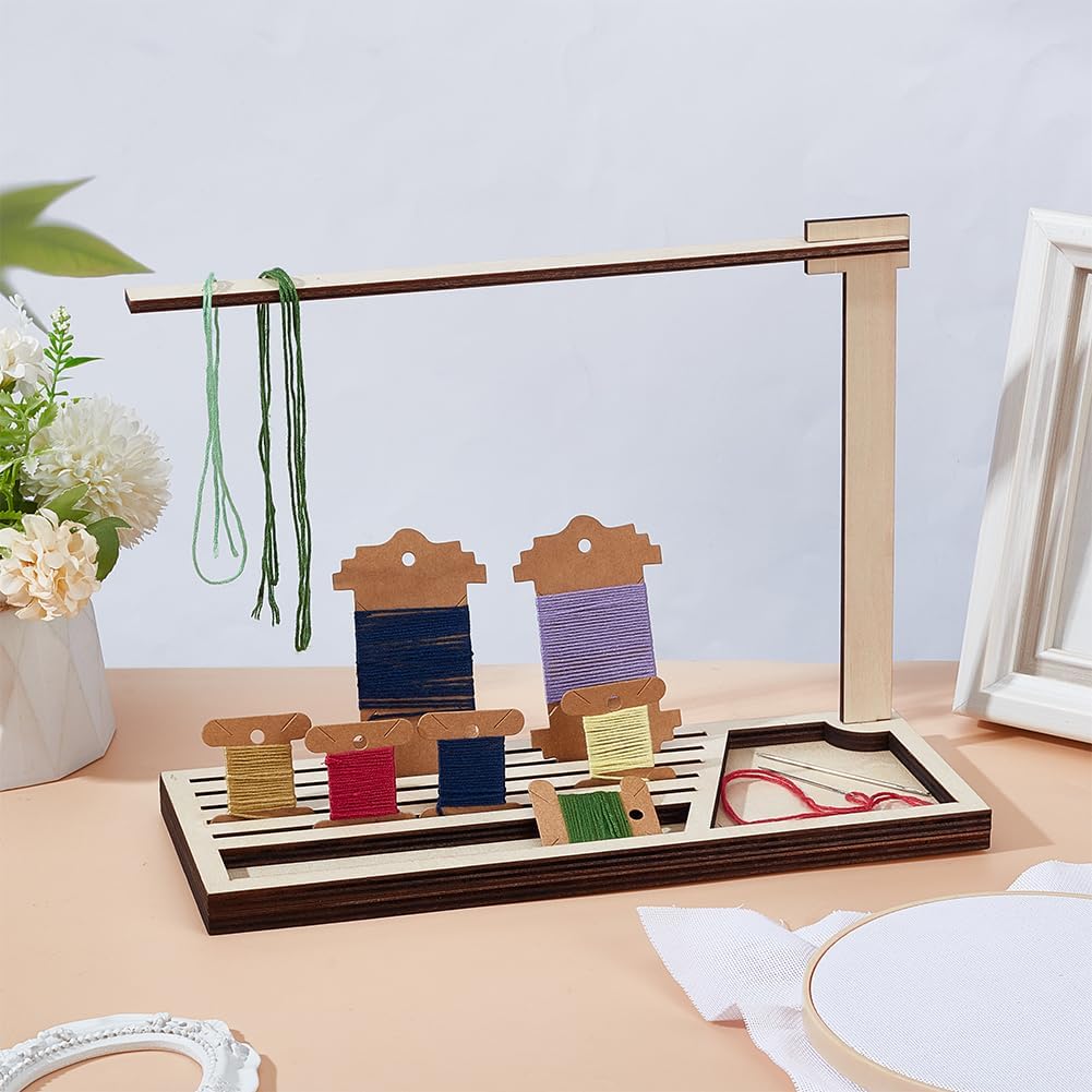 PH PandaHall Wooden Bobbin Rack for Embroidery Floss, 5 Slots Wood Floss Organizer Floss Bobbin Holder for Crafts Cross Stitching Embroidery Sewing, 11.4×4.3×8.5 inches