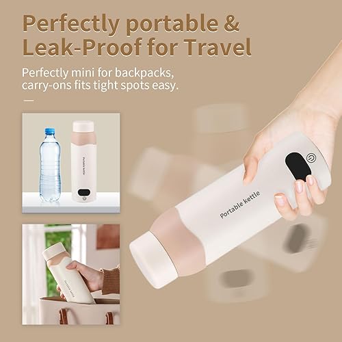Miniatura 6 de Hervidor eléctrico portátil de viaje con ebullición enchufable y mantiene el calor a través de USB, acero inoxidable 316 con 6 ajustes de