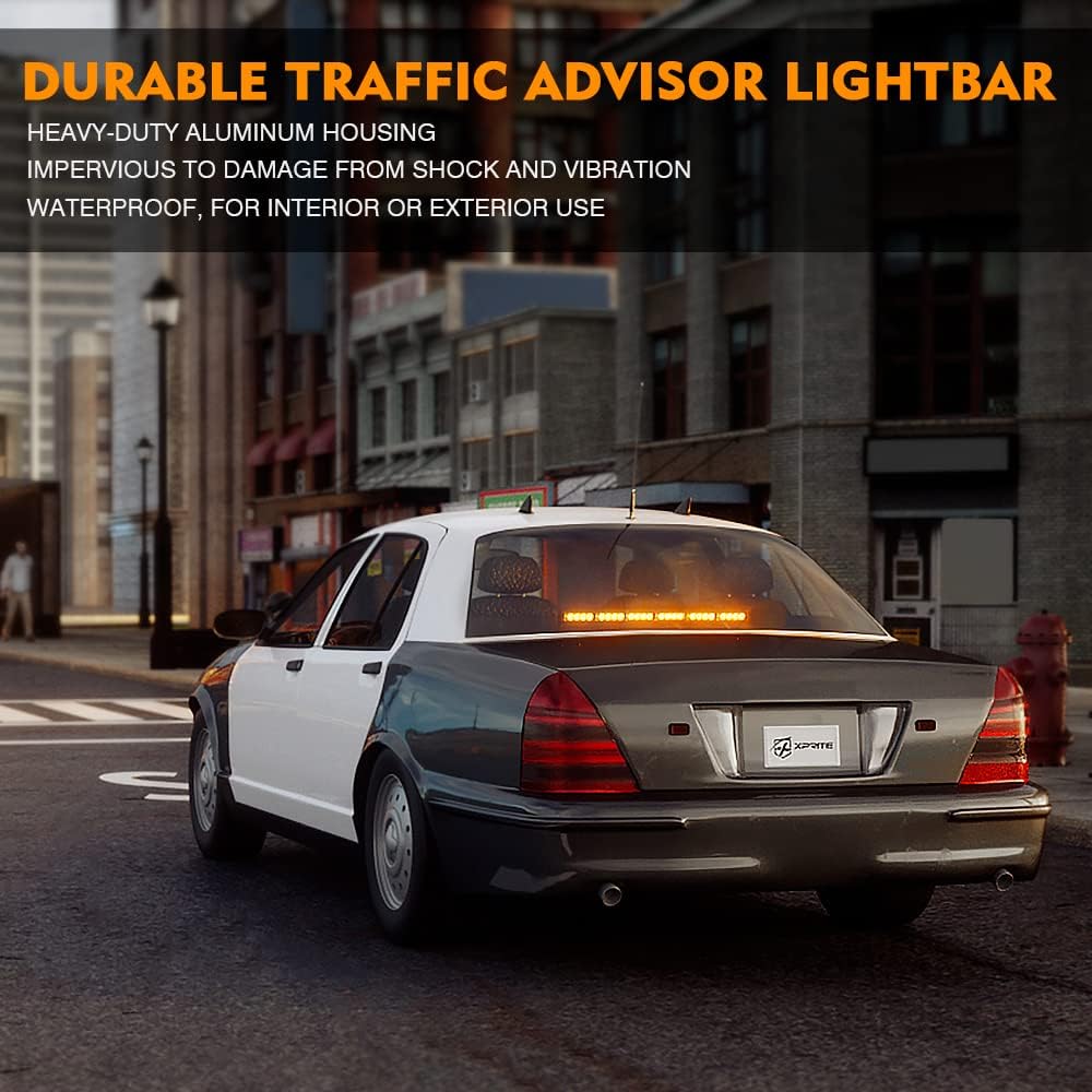 Xprite 27 Inch Amber LED Emergency Traffic Advisor Strobe Light Bar, 21 Flashing Patterns w/Suction Cup Mount, Windshield Deck Caution Warning Hazard Safety Lightbar for Construction Vehicles Trucks
