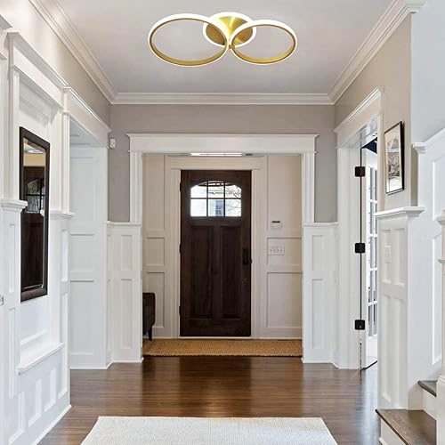 Miniatura 7 de Becailyer Lámpara de techo LED moderna, lámpara de techo de montaje empotrado de 40 W con círculo de dos anillos, lámparas acrílicas doradas para