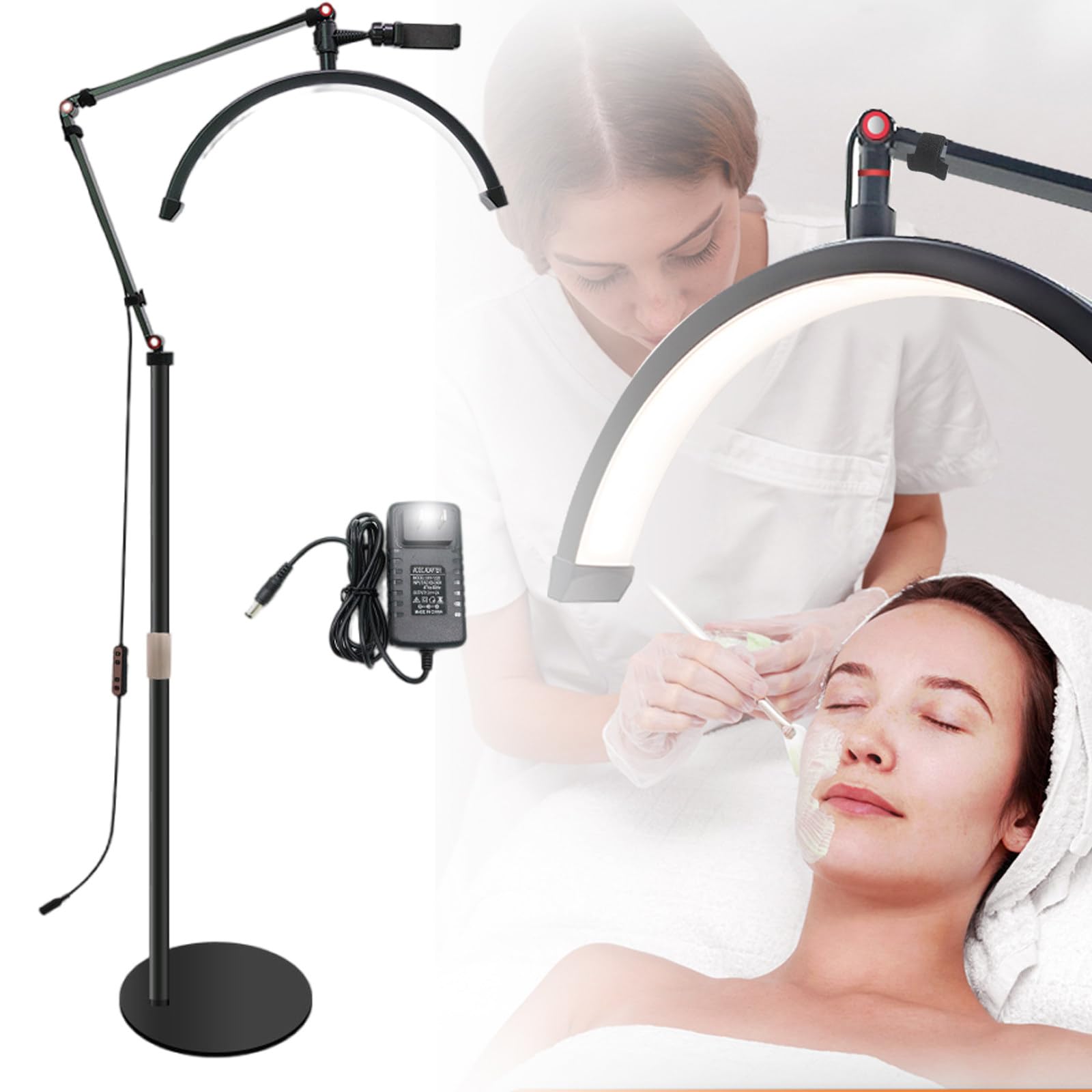 SUCADA Lampada da Terra a LED per Extension Ciglia, Lampada da Terra a LED per Ciglia da 16 Pollici, Lampada a LED per Ciglia per artisti Tatt00, Nail Tech, Estetista, da 3000 a 6000K,Black